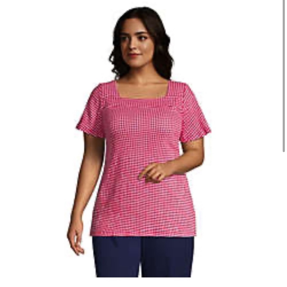 Lands End Square Neck Gingham Top